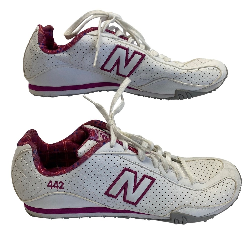 New Balance 442 Women's 8‎ White Purple Leather Lace Up Sneakers Athletic Shoes